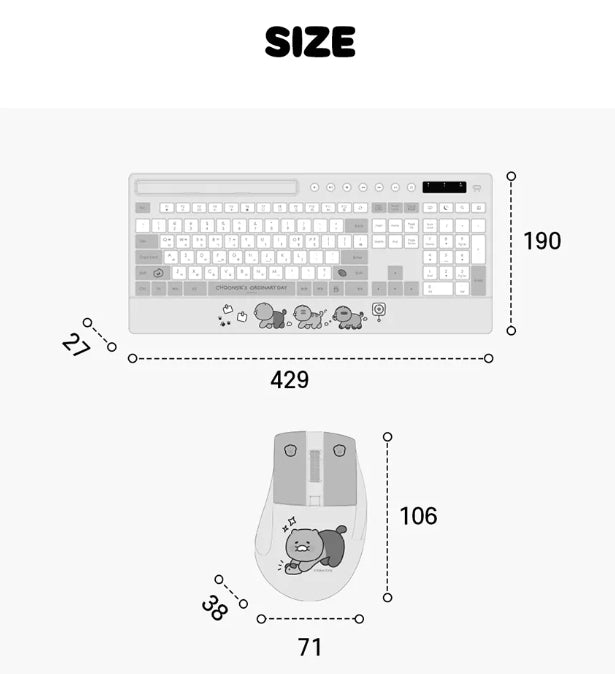 [KAKAO FRIENDS]Chunshik KFCB-100 Bluetooth Multi-Device Keyboard & Mouse Set with 3-Pad