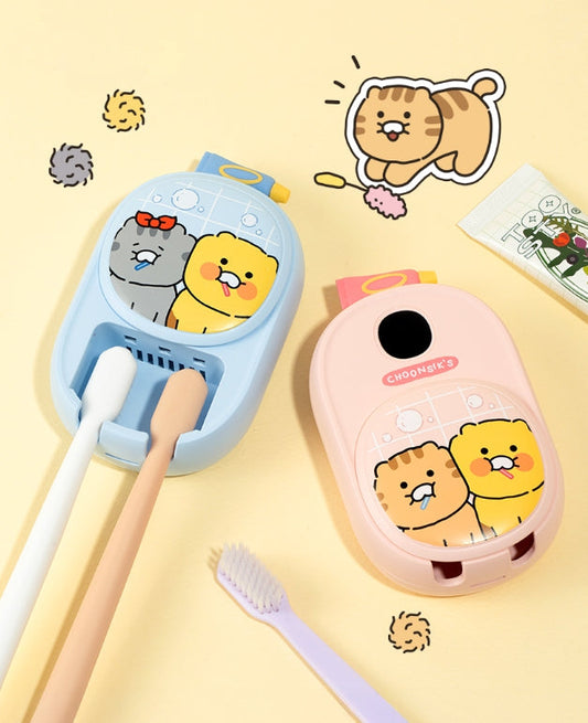 [KAKAO FRIENDS]Chunsik Dual UV Toothbrush Sterilizer & Dryer (Portable & Home Use, 2-Slot)