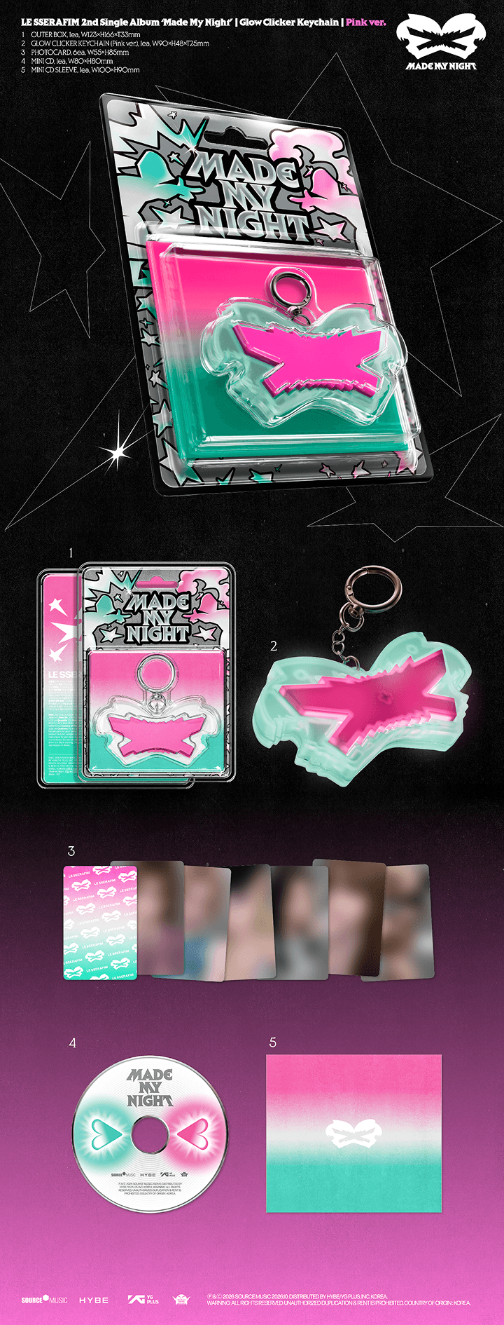 [LE SSERAFIM] 2nd Single Album 'Made My Night' Glow Clicker Keychain (Pink ver.)