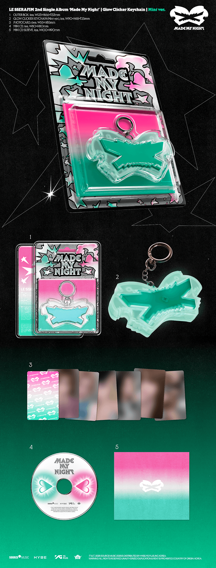 [LE SSERAFIM] 2nd Single Album 'Made My Night' Glow Clicker Keychain (Mint ver.)