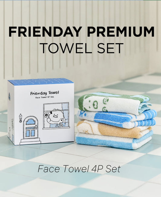 [KAKAO FRIENDS]FRIEDAY Face Towel 4P Set (Chunsik Compact Cotton, 200g)