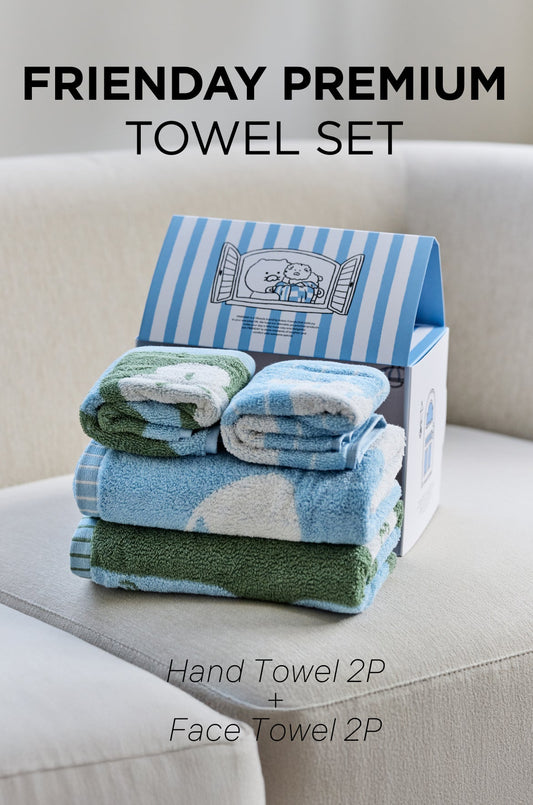 [KAKAO FRIENDS] FRIEDAY Towel 4P Gift Set (Face Towels 2P + Hand Towels 2P, Chunsik)