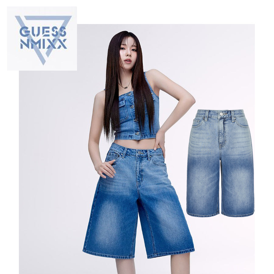 Women's L-Tone Gradient Denim Shorts (Light Blue) Worn by NMIXX