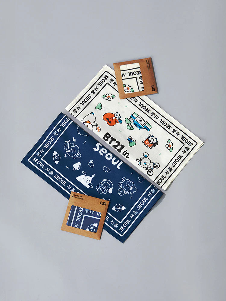 [BTS] BT21 Seoul Edition Handkerchief Blue Ivory