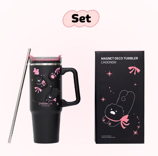 [KAKAO FRIENDS] Black Tumbler Set 887ml (Tumbler + Straw + 3 Deco Stamp Pads)