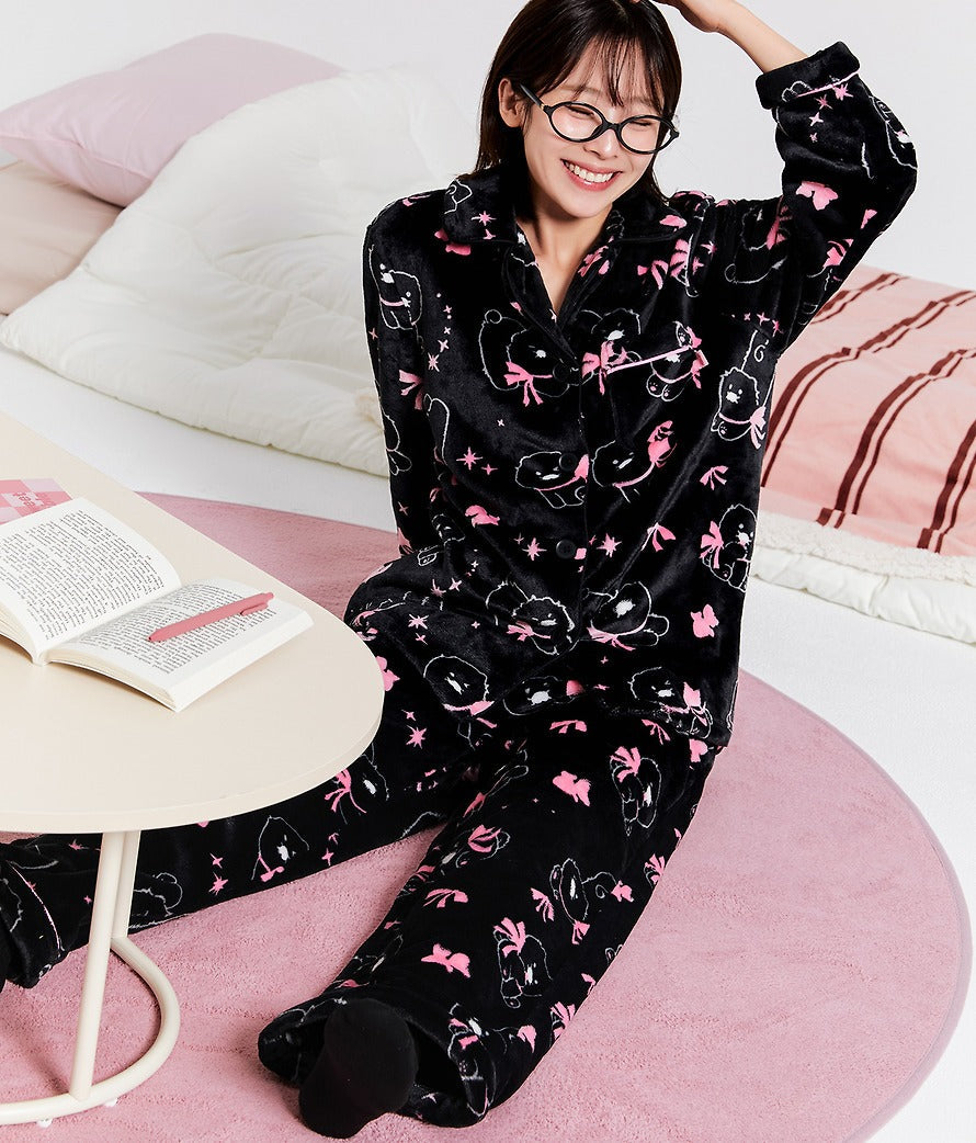 [KAKAO FRIENDS]Black Chunsik Womens Fleece Pajama Set