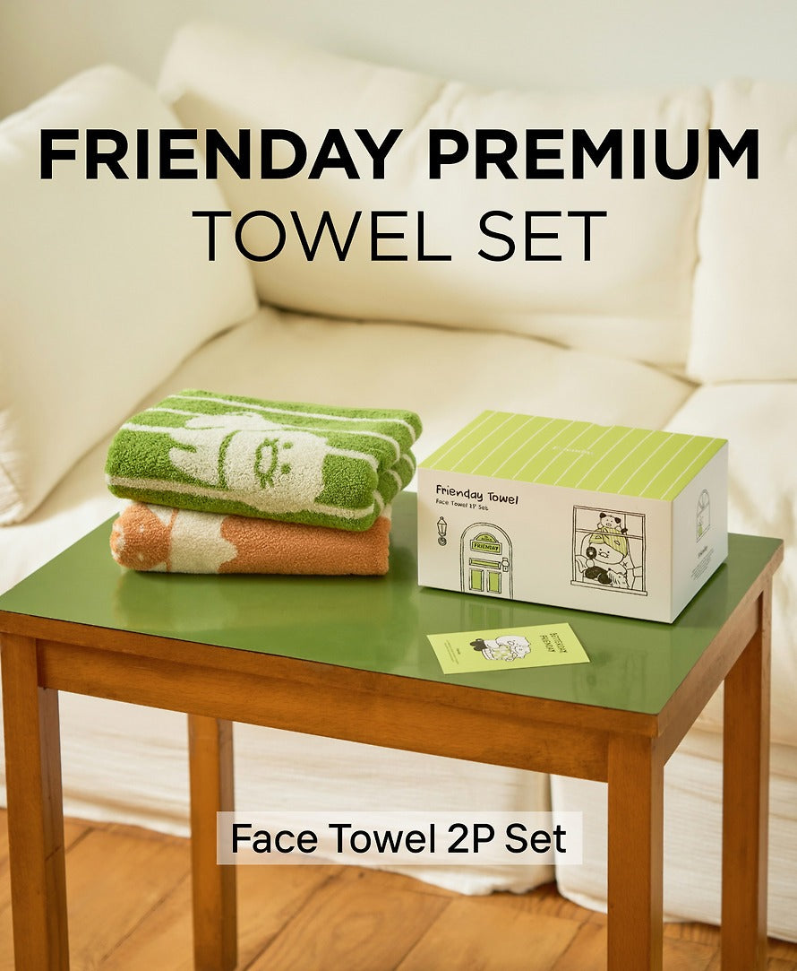 [KAKAO FRIENDS]FRIENDAY Face Towel Set 2 Pack Green Chunshik