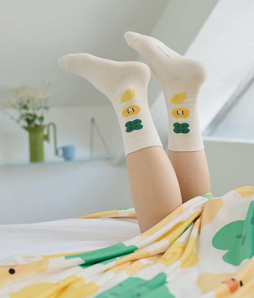 [KAKAO FRIENDS]Lucky Day Socks Chunsik (Green / Ivory)