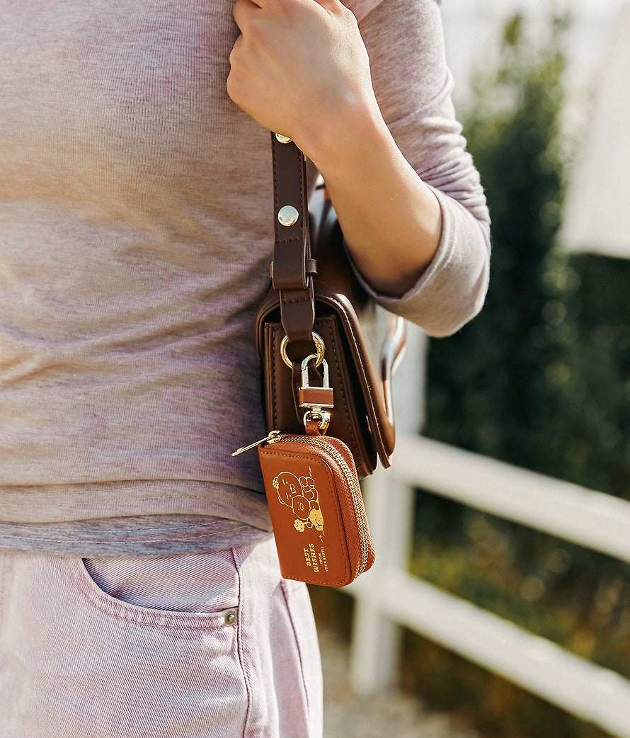 [KAKAO FRIENDS]Leather Smart Key Case Car Key Holder Chunshik Brown