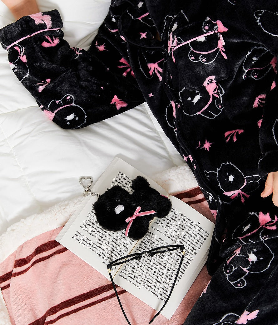 [KAKAO FRIENDS]Black Chunsik Womens Fleece Pajama Set