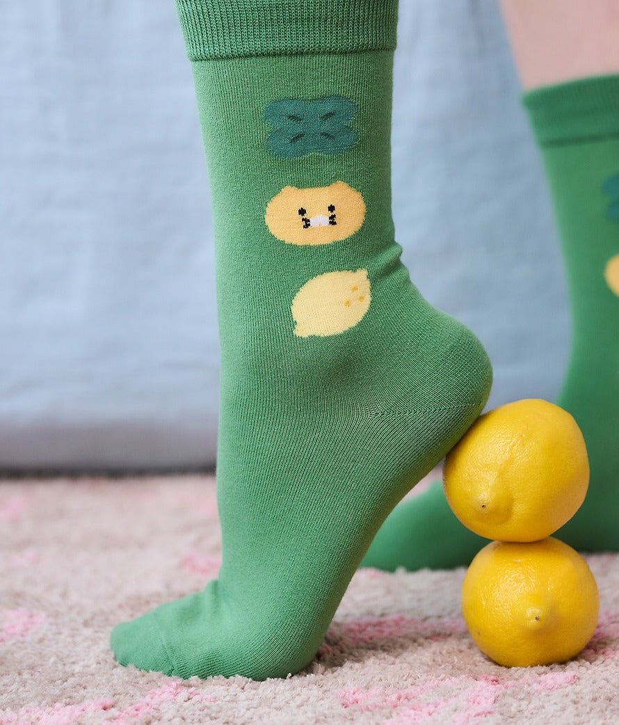[KAKAO FRIENDS]Lucky Day Socks Chunsik (Green / Ivory)