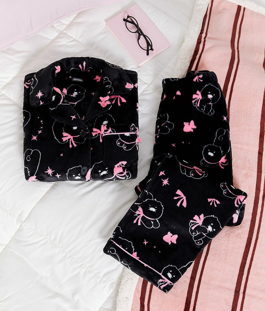[KAKAO FRIENDS]Black Chunsik Womens Fleece Pajama Set