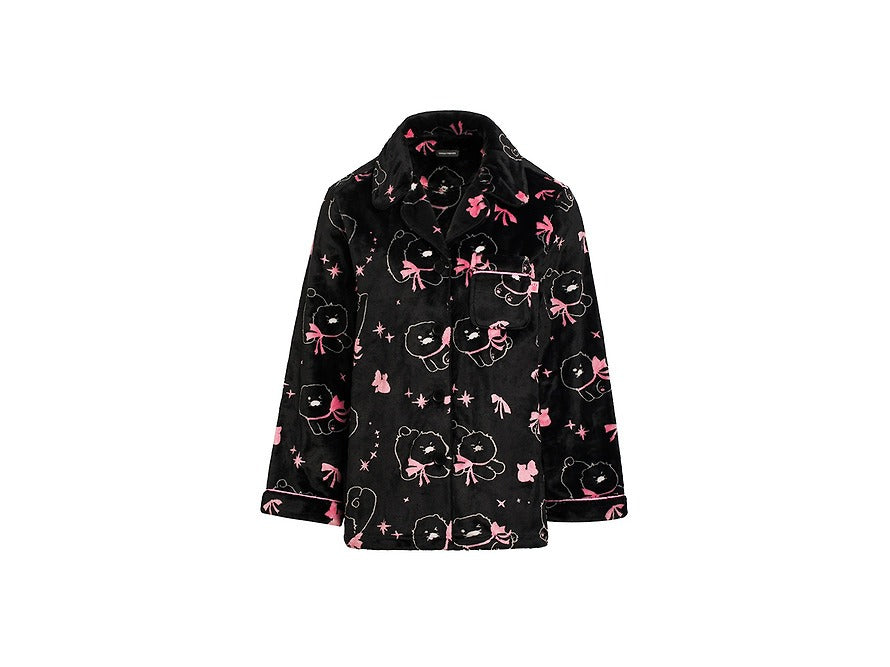 [KAKAO FRIENDS]Black Chunsik Womens Fleece Pajama Set