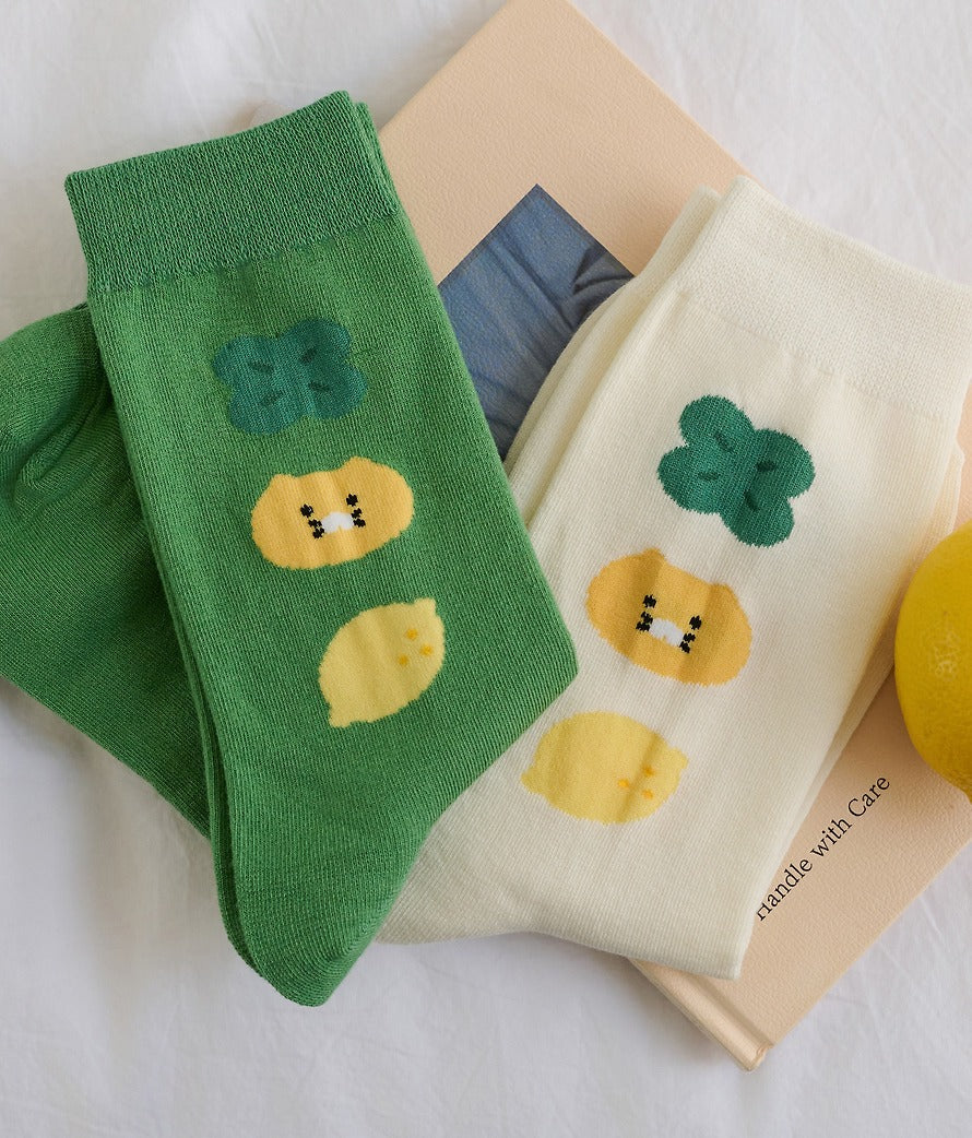 [KAKAO FRIENDS]Lucky Day Socks Chunsik (Green / Ivory)