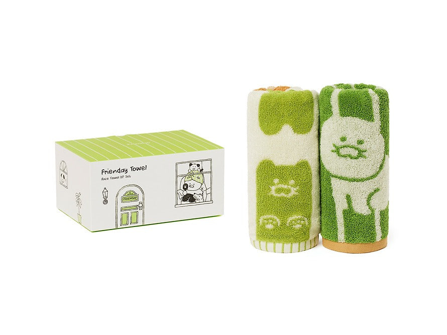 [KAKAO FRIENDS]FRIENDAY Face Towel Set 2 Pack Green Chunshik