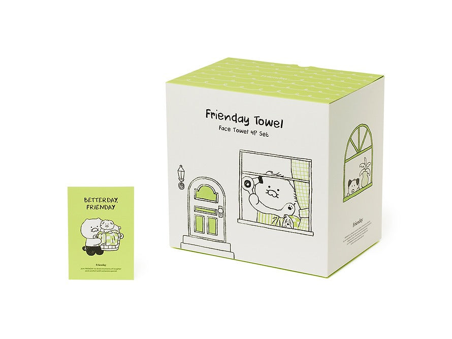 [KAKAO FRIENDS]FRIENDAY Face Towel Set 4 Pack Green Orange Chunshik