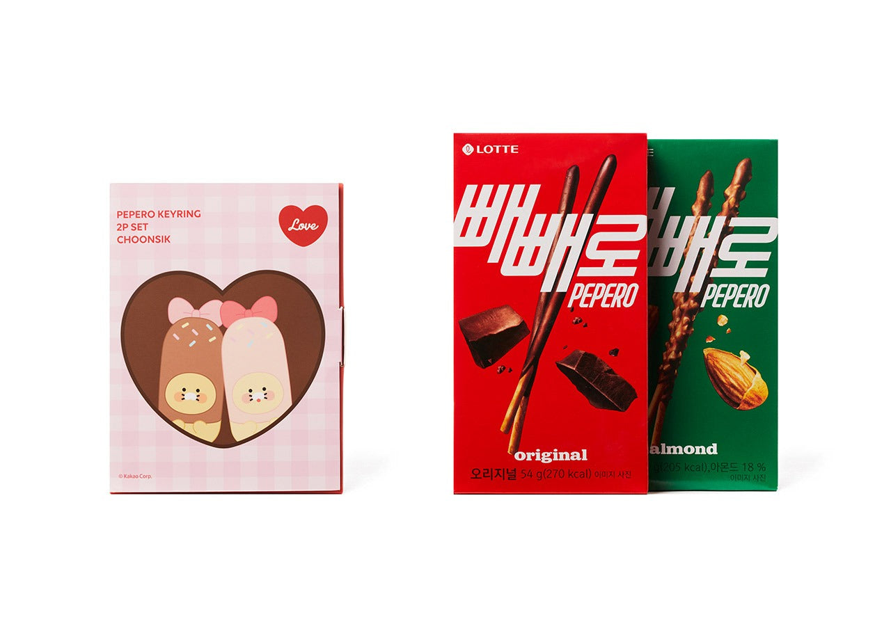 [KAKAO FRIENDS]Pepero Day Couple Keyring Set (Chunsik & Apeach) + Bonus Pepero 2P
