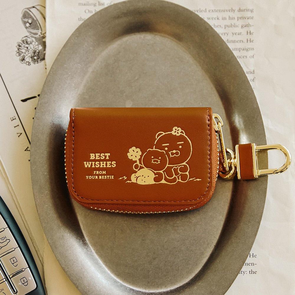 [KAKAO FRIENDS]Leather Smart Key Case Car Key Holder Chunshik Brown