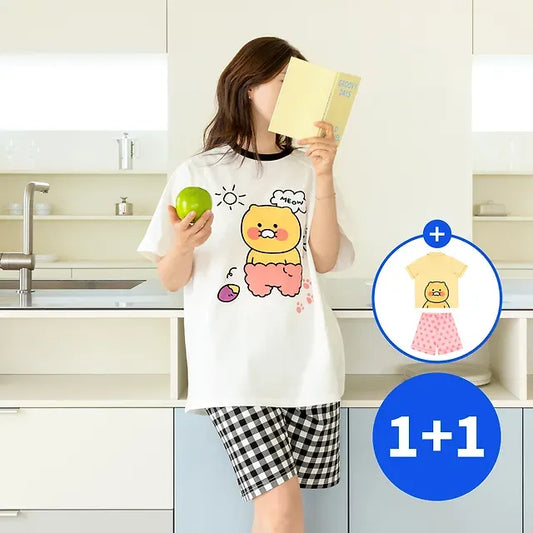 [KAKAO FRIENDS] [1+1] Chunsik Summer Pajama Set 2 Set Short Sleeve Matching Loungewear