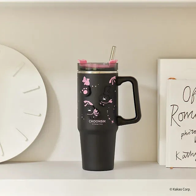 [KAKAO FRIENDS] Black Tumbler Set 887ml (Tumbler + Straw + 3 Deco Stamp Pads)