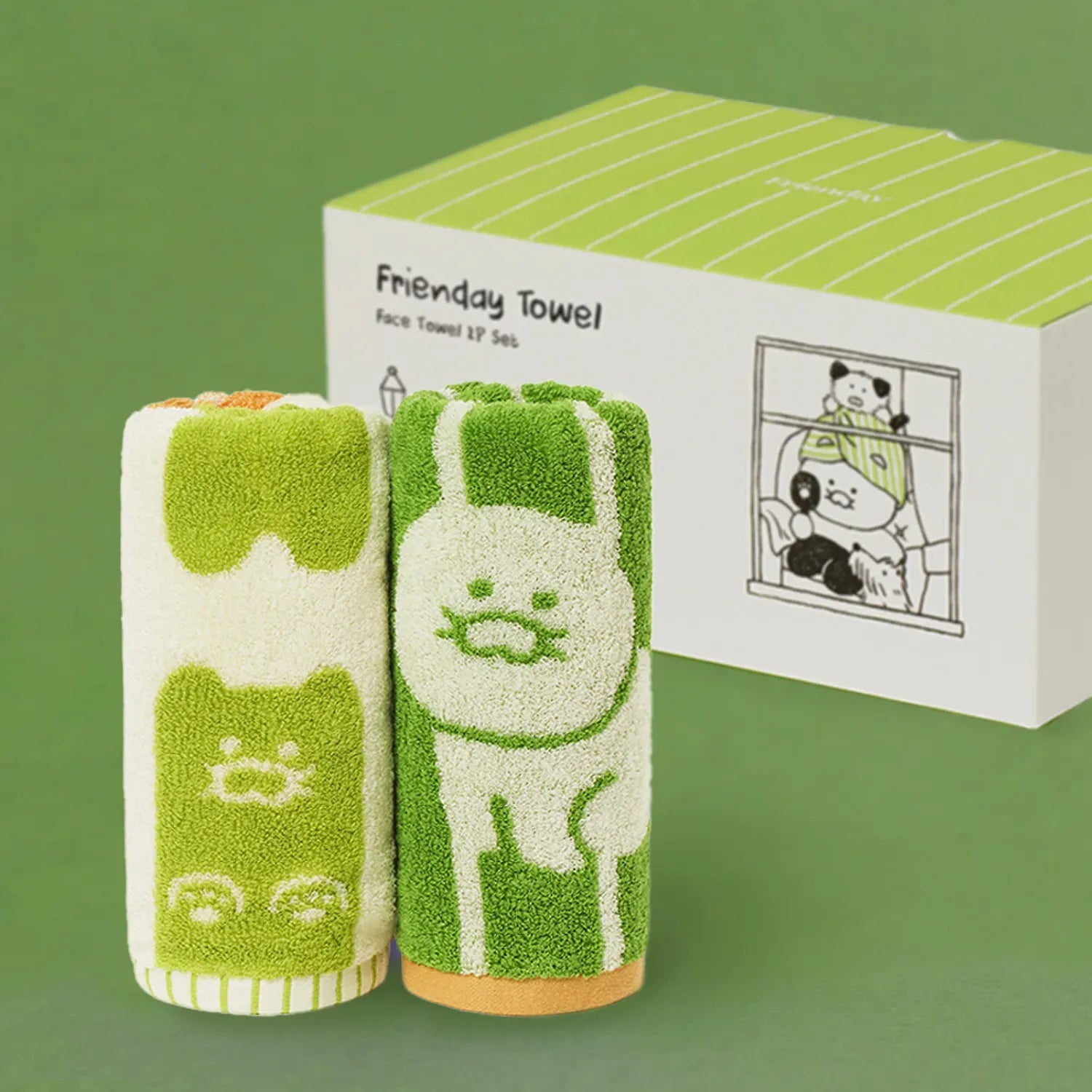[KAKAO FRIENDS]FRIENDAY Face Towel Set 2 Pack Green Chunshik