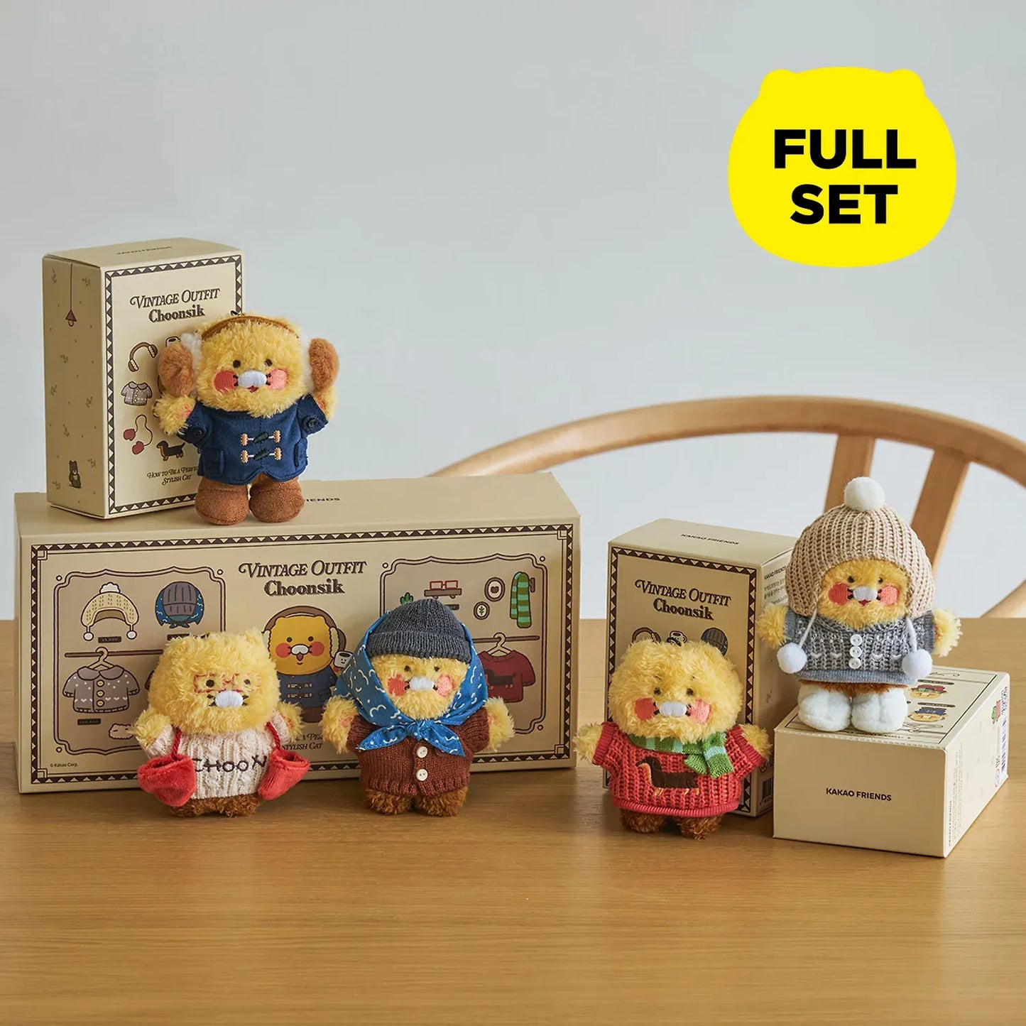 [KAKAO FRIENDS] Vintage Outfit Fleece Plush Keyring Set (5 types) Chunsik