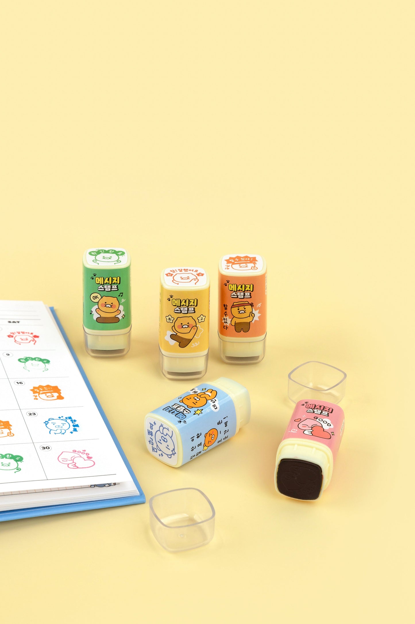 [KAKAO FRIENDS] Square Stamp Set (5pcs) Compliment & Message Stamps for Diary Decoration