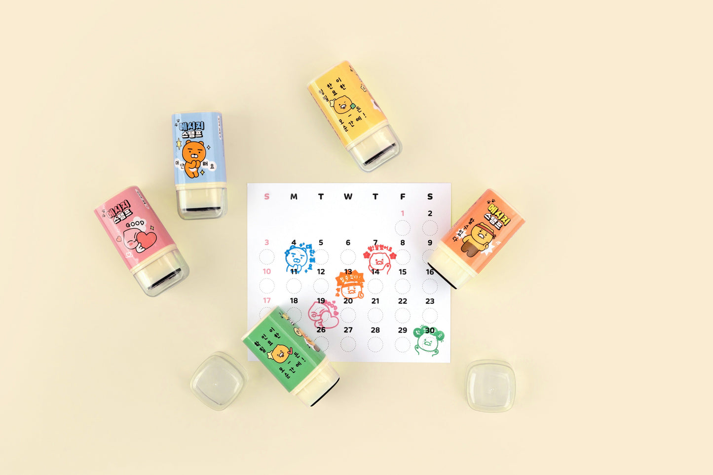 [KAKAO FRIENDS] Square Stamp Set (5pcs) Compliment & Message Stamps for Diary Decoration