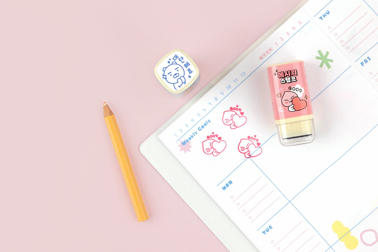[KAKAO FRIENDS] Square Stamp Set (5pcs) Compliment & Message Stamps for Diary Decoration