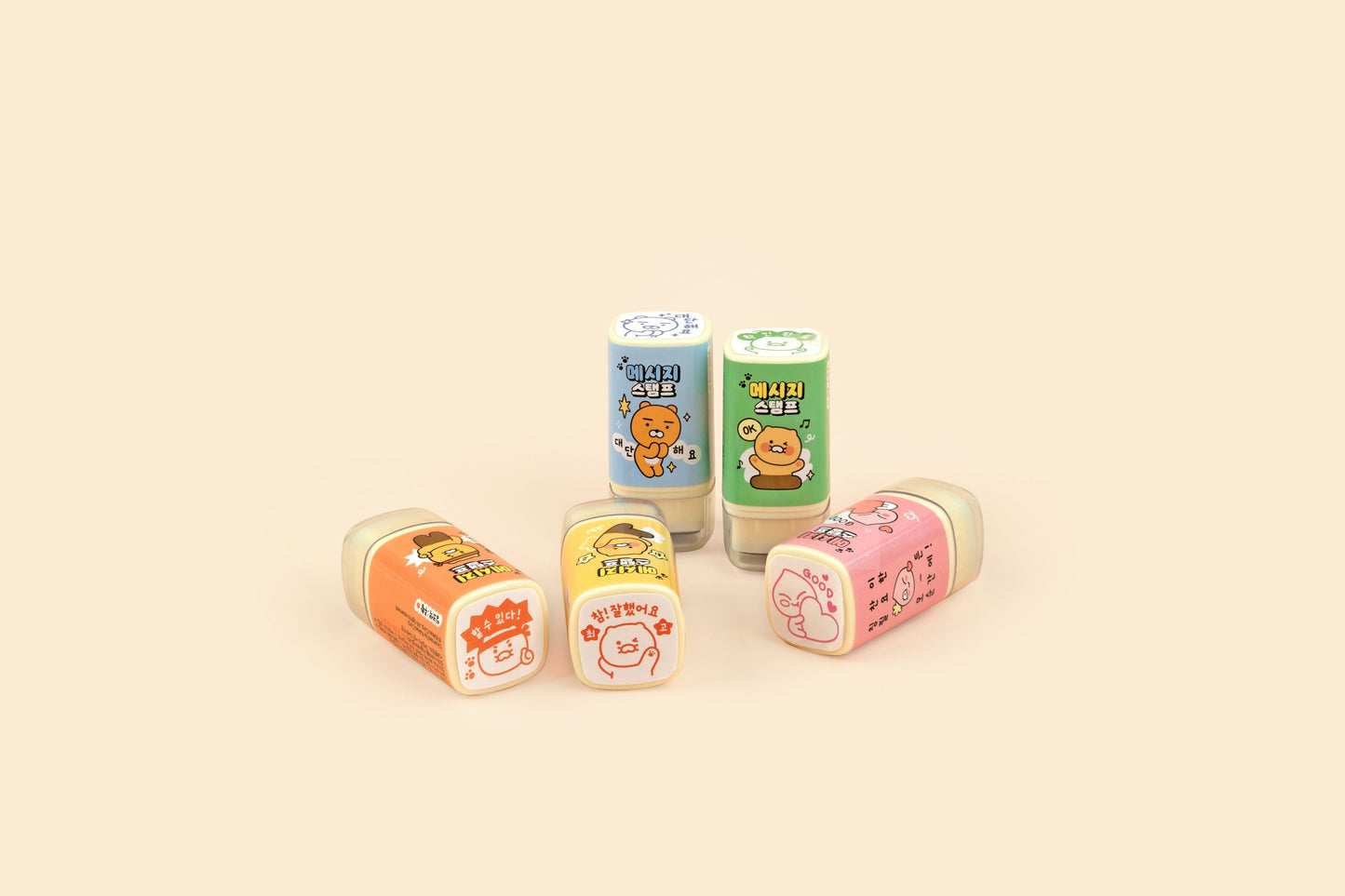 [KAKAO FRIENDS] Square Stamp Set (5pcs) Compliment & Message Stamps for Diary Decoration