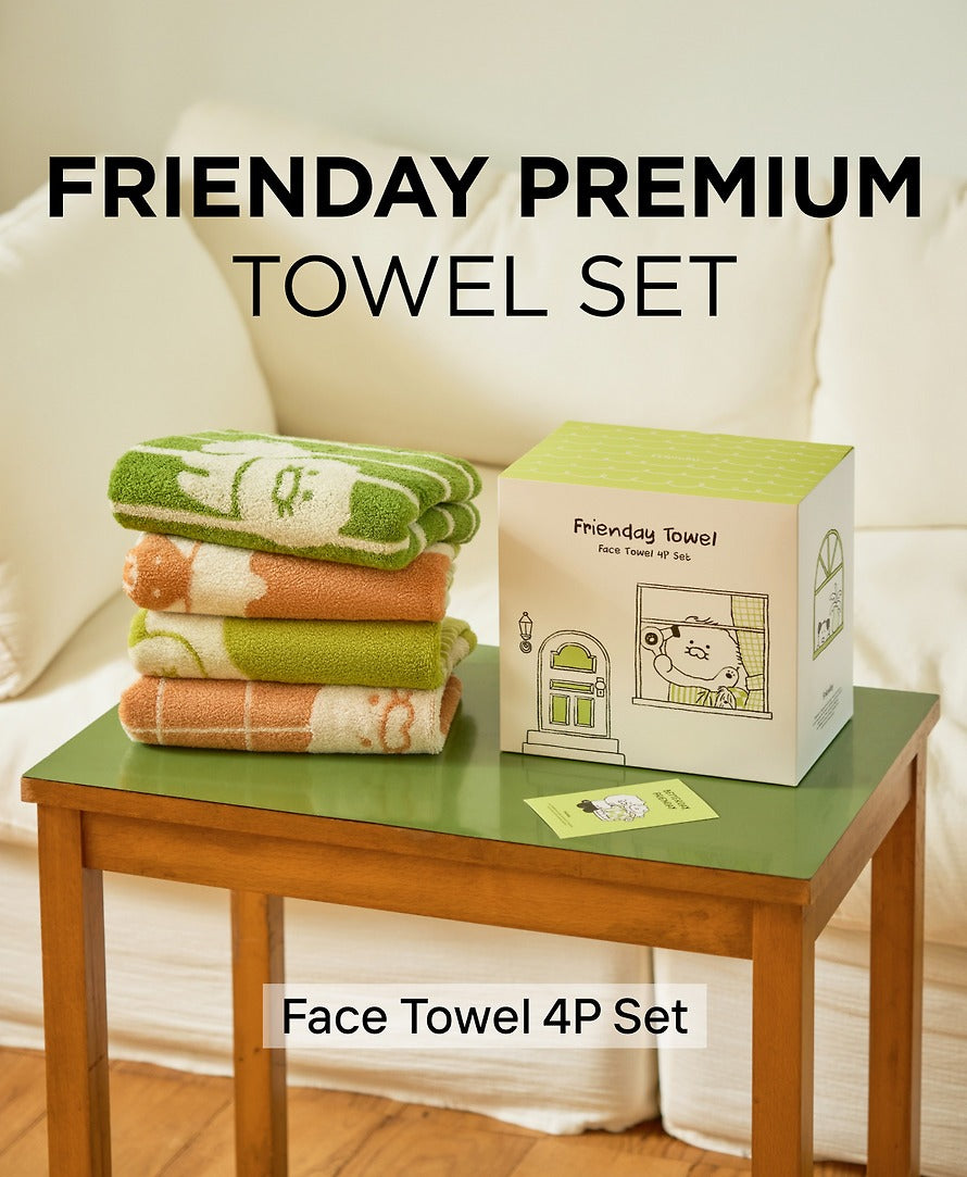 [KAKAO FRIENDS]FRIENDAY Face Towel Set 4 Pack Green Orange Chunshik