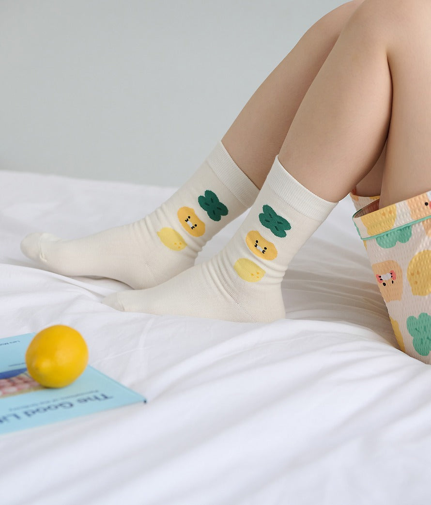 [KAKAO FRIENDS]Lucky Day Socks Chunsik (Green / Ivory)