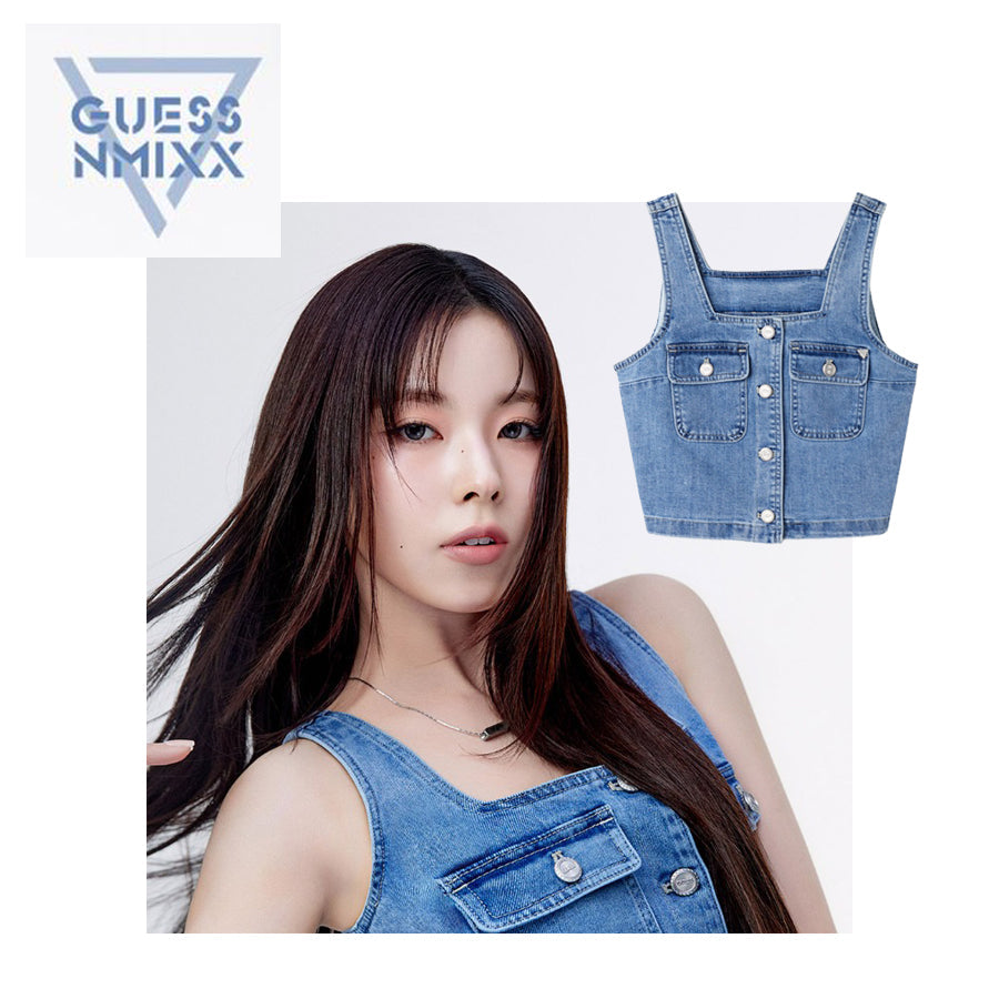 Women's M-Tone Pocket Vest (Medium Blue) Worn by NMIXX