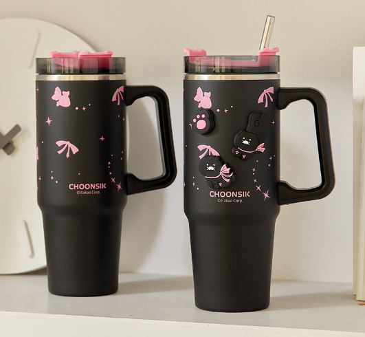 [KAKAO FRIENDS] Black Tumbler Set 887ml (Tumbler + Straw + 3 Deco Stamp Pads)